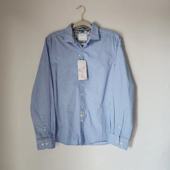Cactus Man Ricky Singh Shirts | Nwt Cactus Man Poplin Printed Shirt Long Sleeve Button Down Blue White Cotton | Color: Blue/White | Size: M |